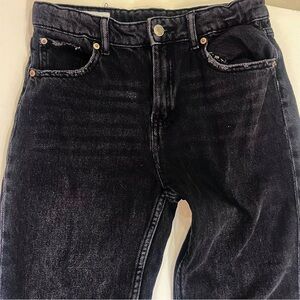 Zara girls 13-14 Black Denim Jeans distressed faded elastic waist wide leg
